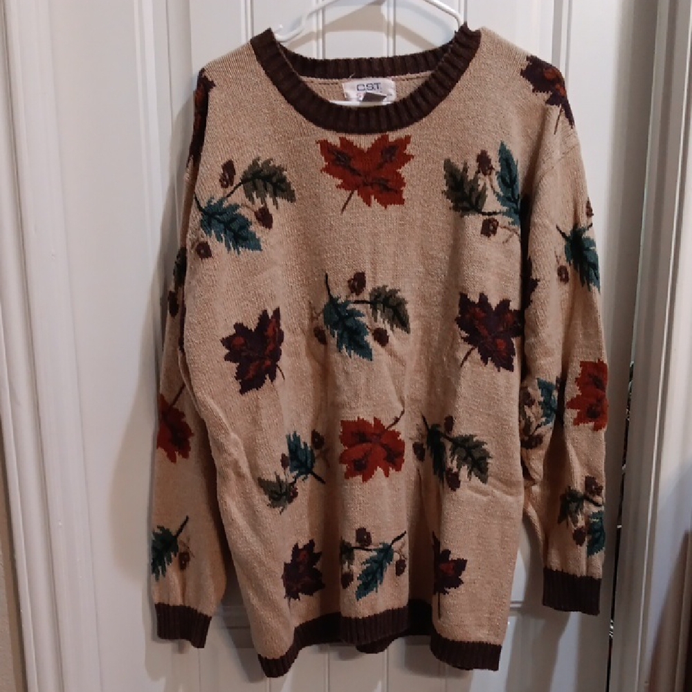 C.S.T. Studio 3X Leaf Pattern Sweater - Beige and Brown